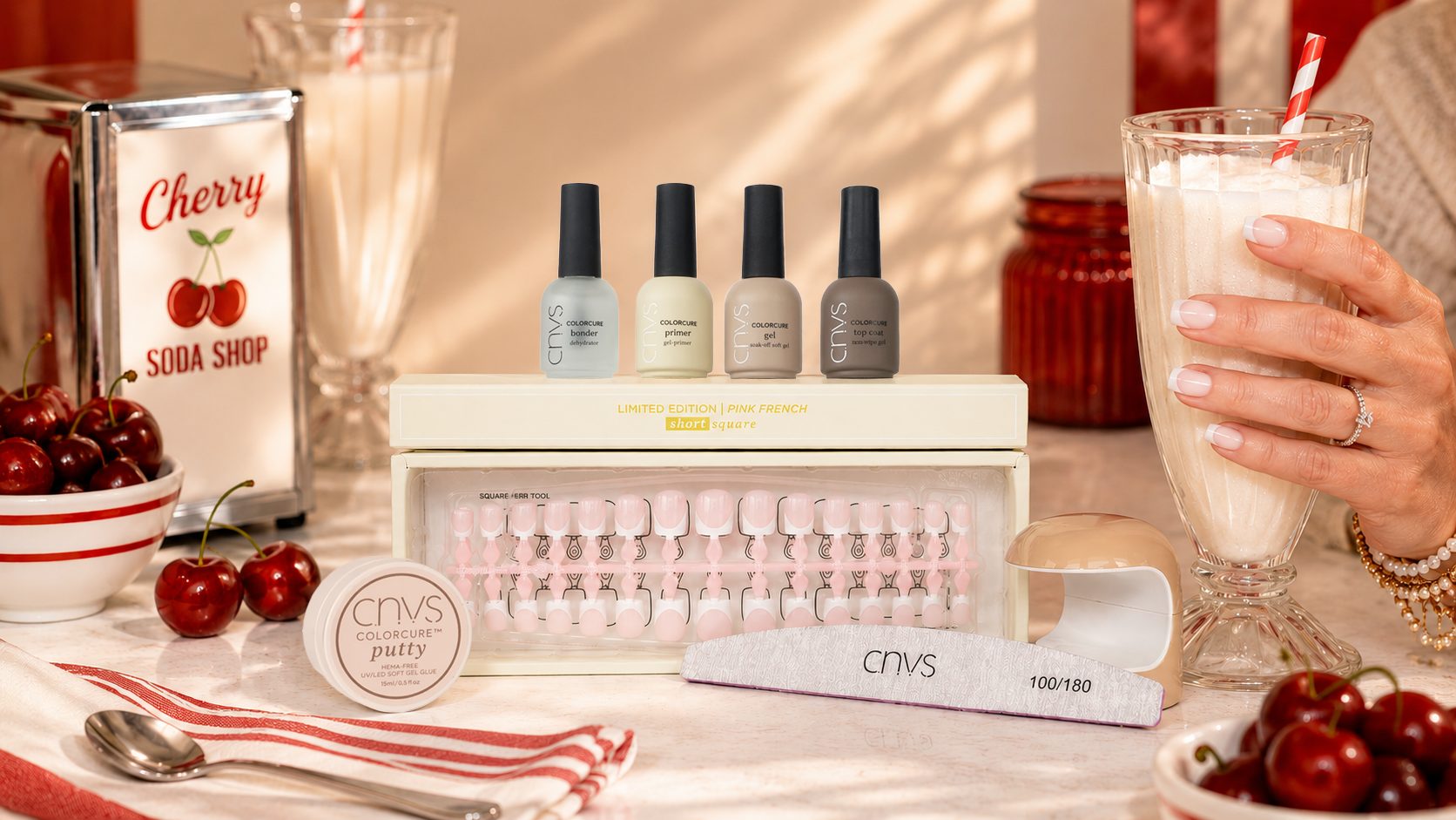 CNVS Nails Short Square Pink French Soda Shop image