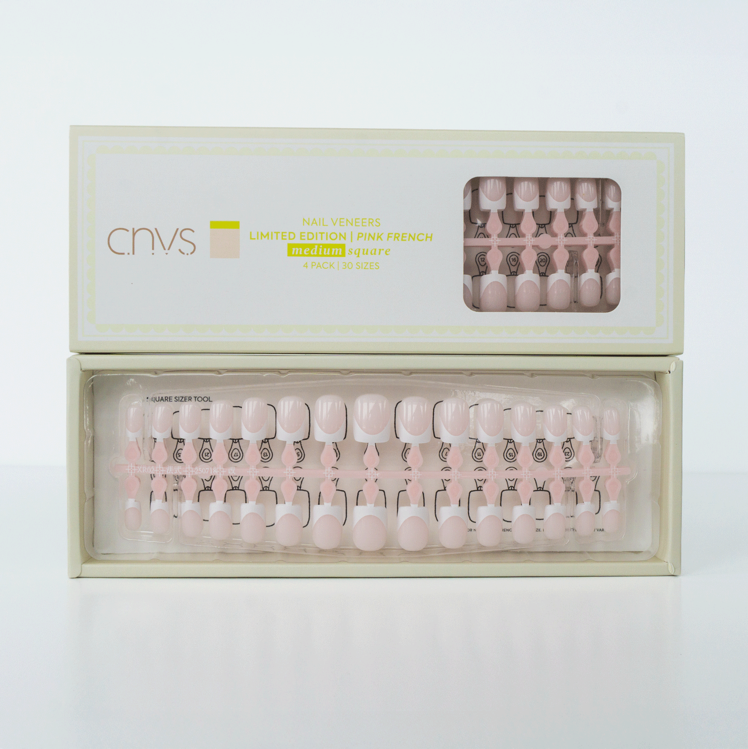CNVS Nails medium square pink french tip press-on gel nail extensions