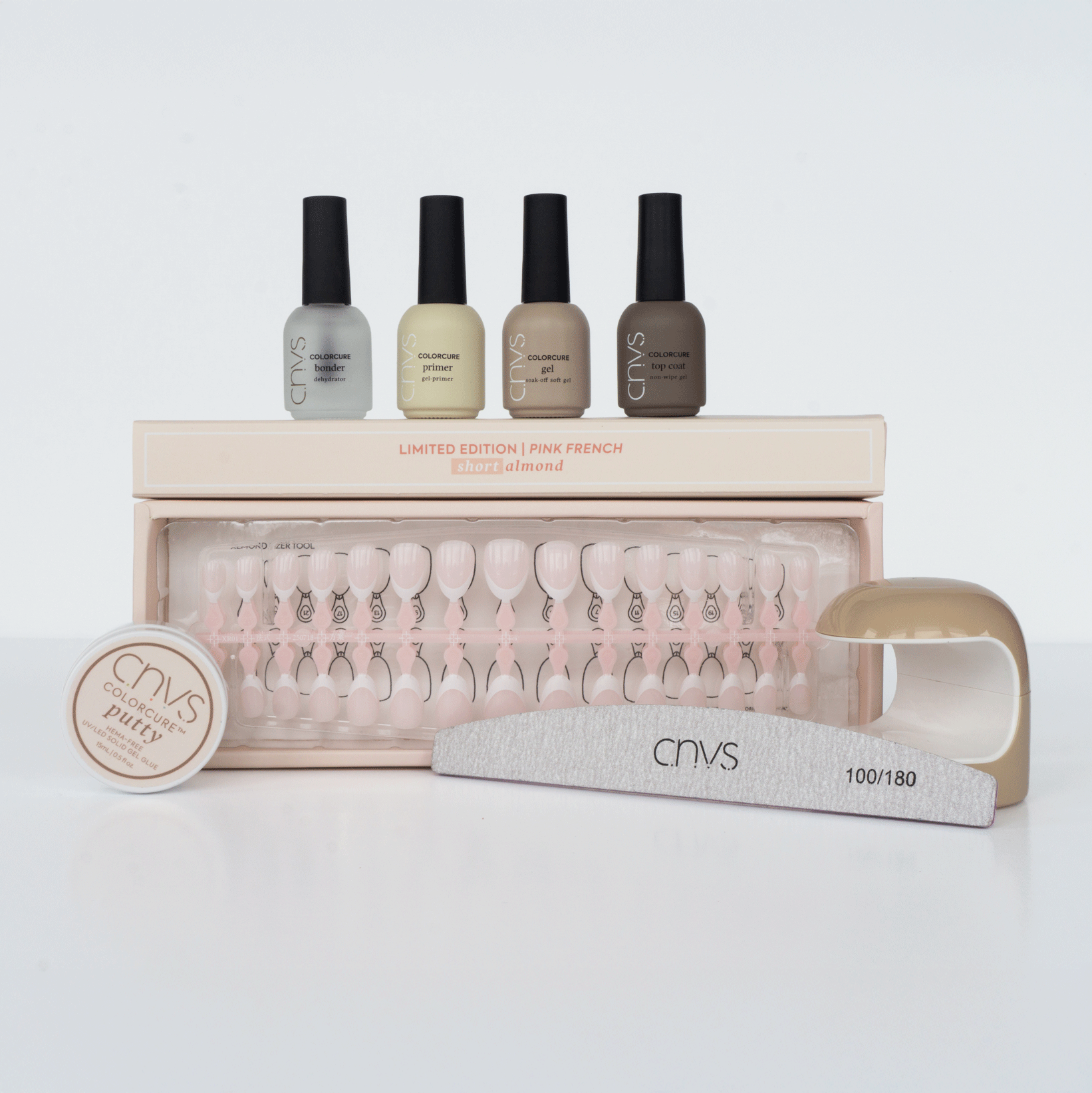 CNVS Nails Pink French Short Almond Quick Start Bundle