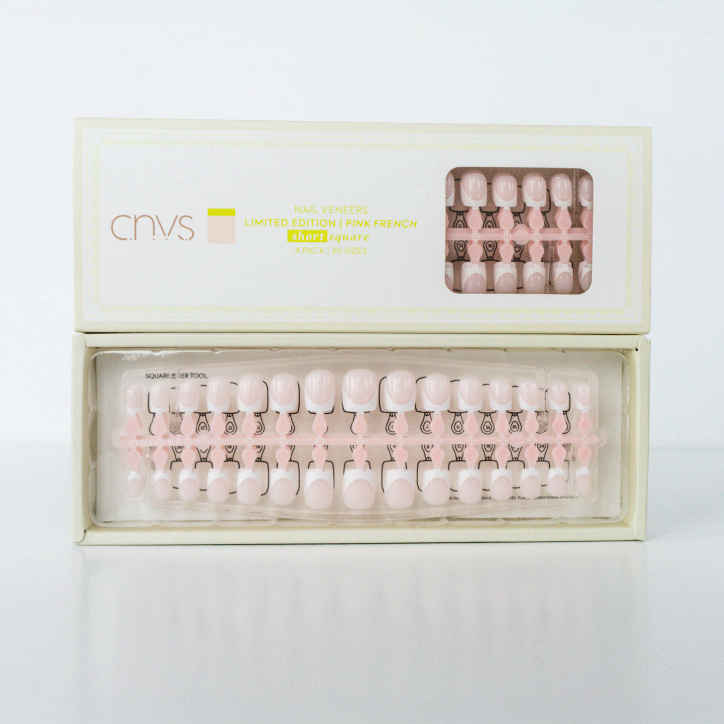 CNVS Nails short square pink french tip press-on gel nail extensions