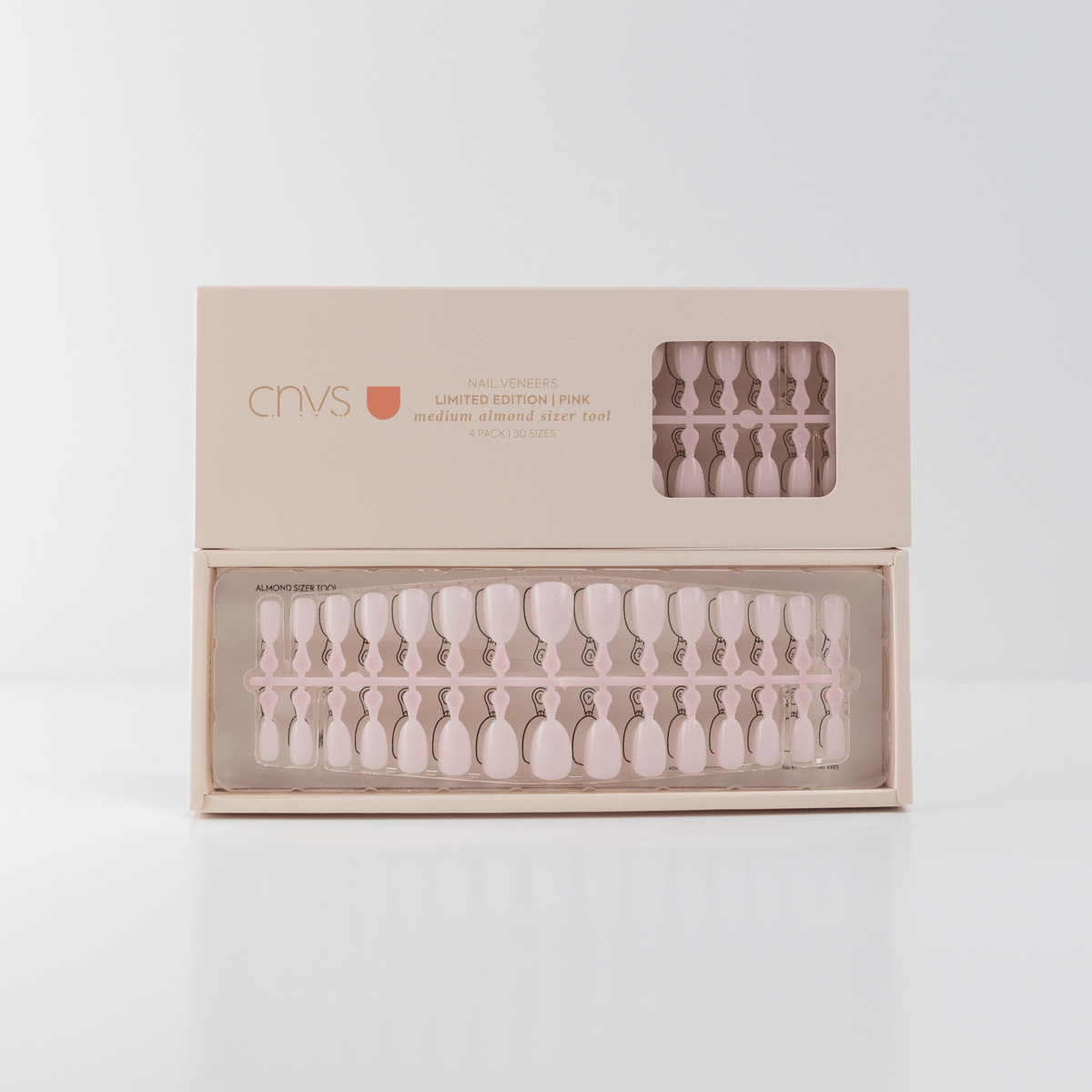 Two Limited Edition Medium Almond Pink Nail Sizer Tools with usable gel nails by CNVS Nails