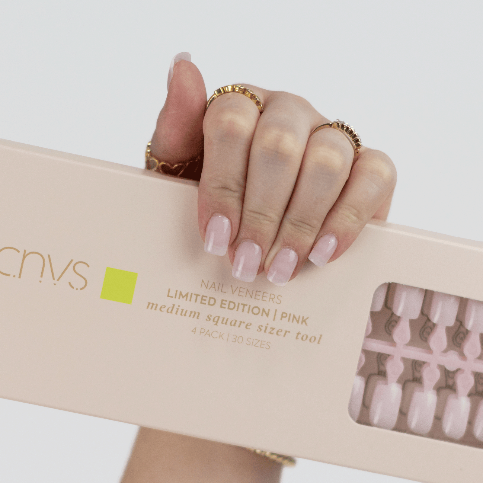 Limited Edition Pink Medium Square Nail Sizer Tool with usable nails by CNVS Nails