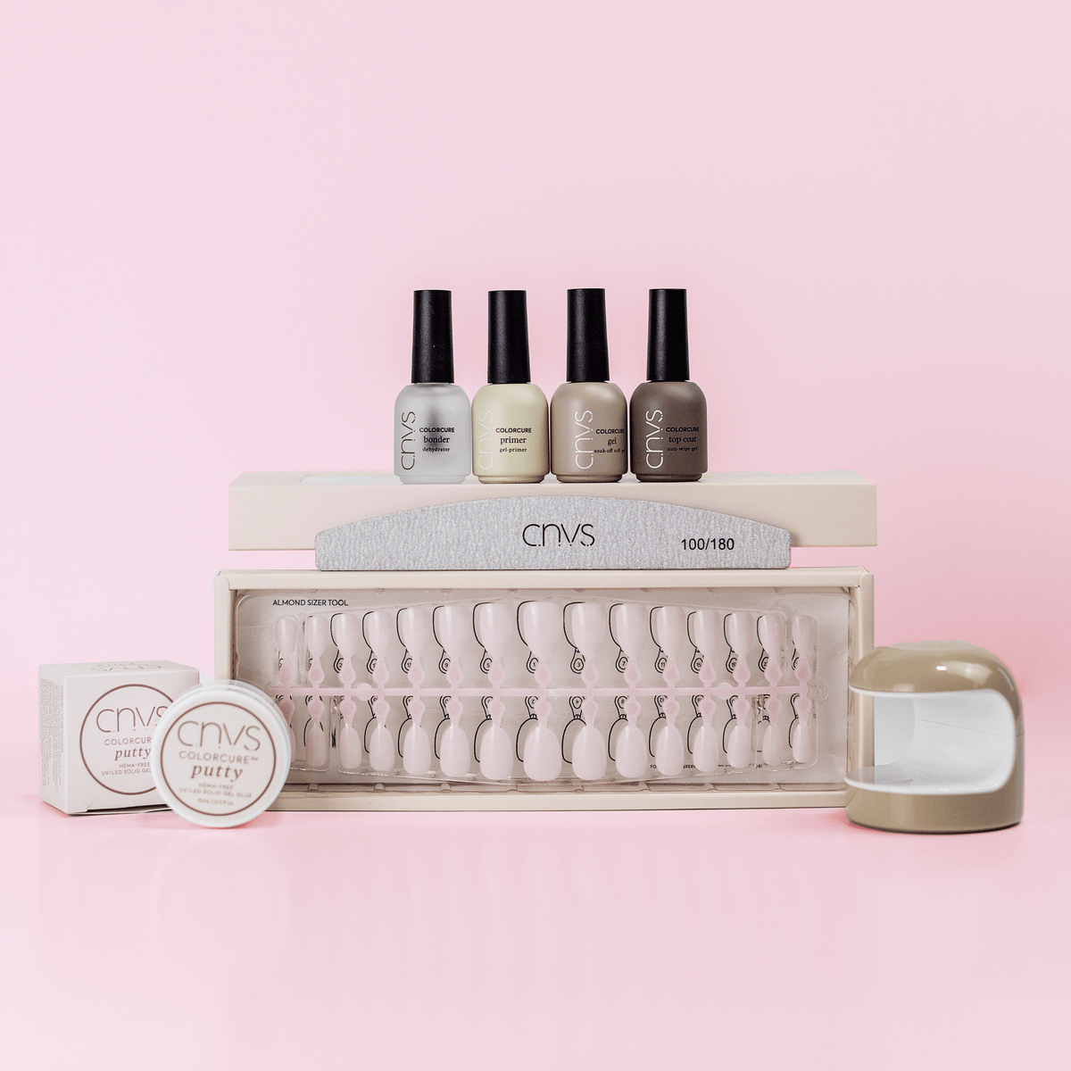 Limited Edition Pink: Quick Start Bundle with medium almond nails and application supplies for DIY nails by CNVS Nails
