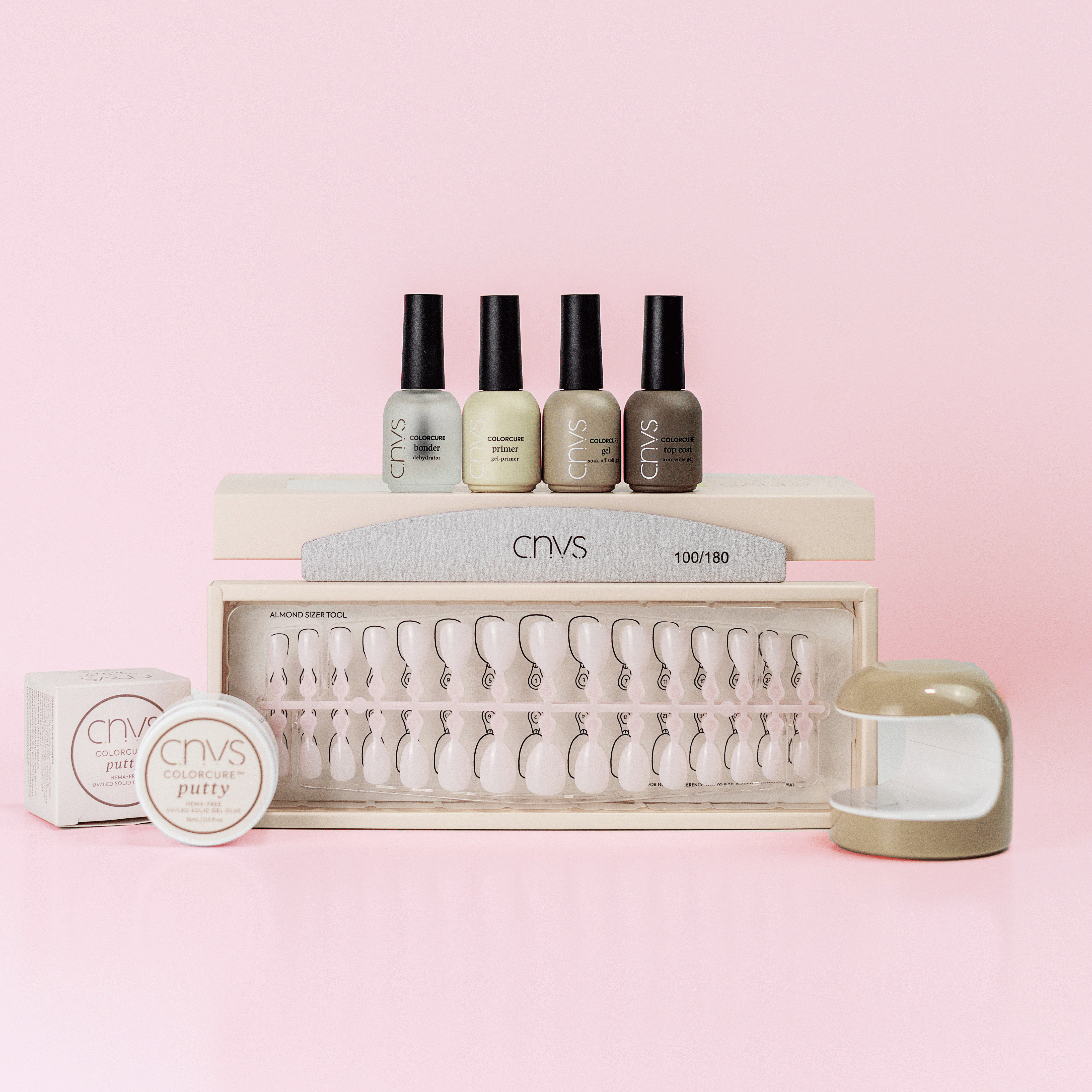 CNVS Nails Limited Edition Pink Quick Start Bundle with pink gel nail veneers and application kit