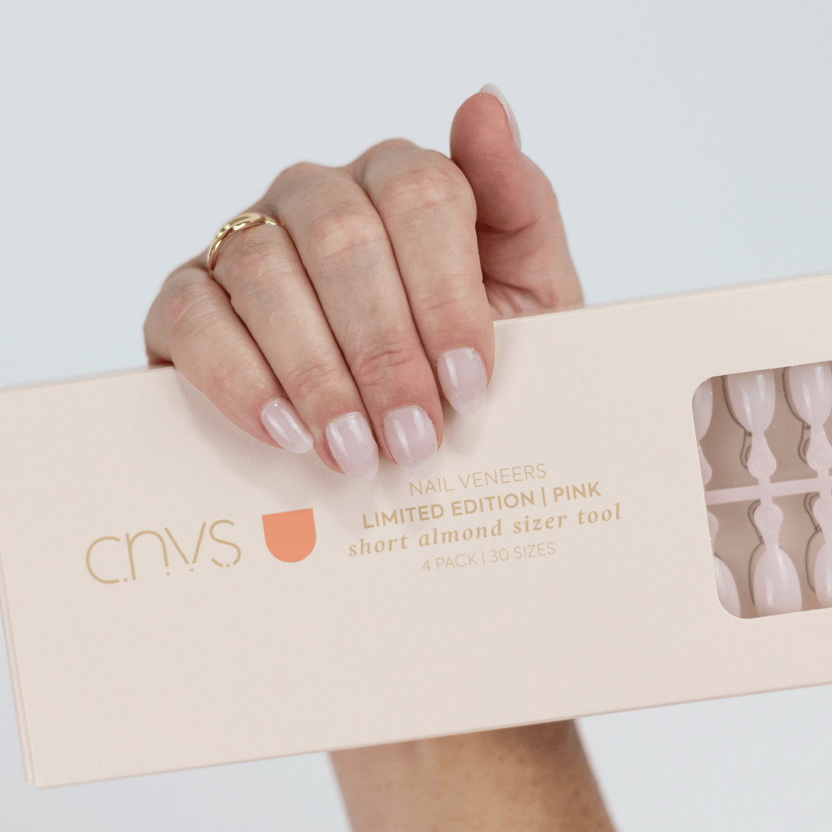 Limited Edition Pink Short Almond Nail Sizer Tool with usable nails by CNVS Nails