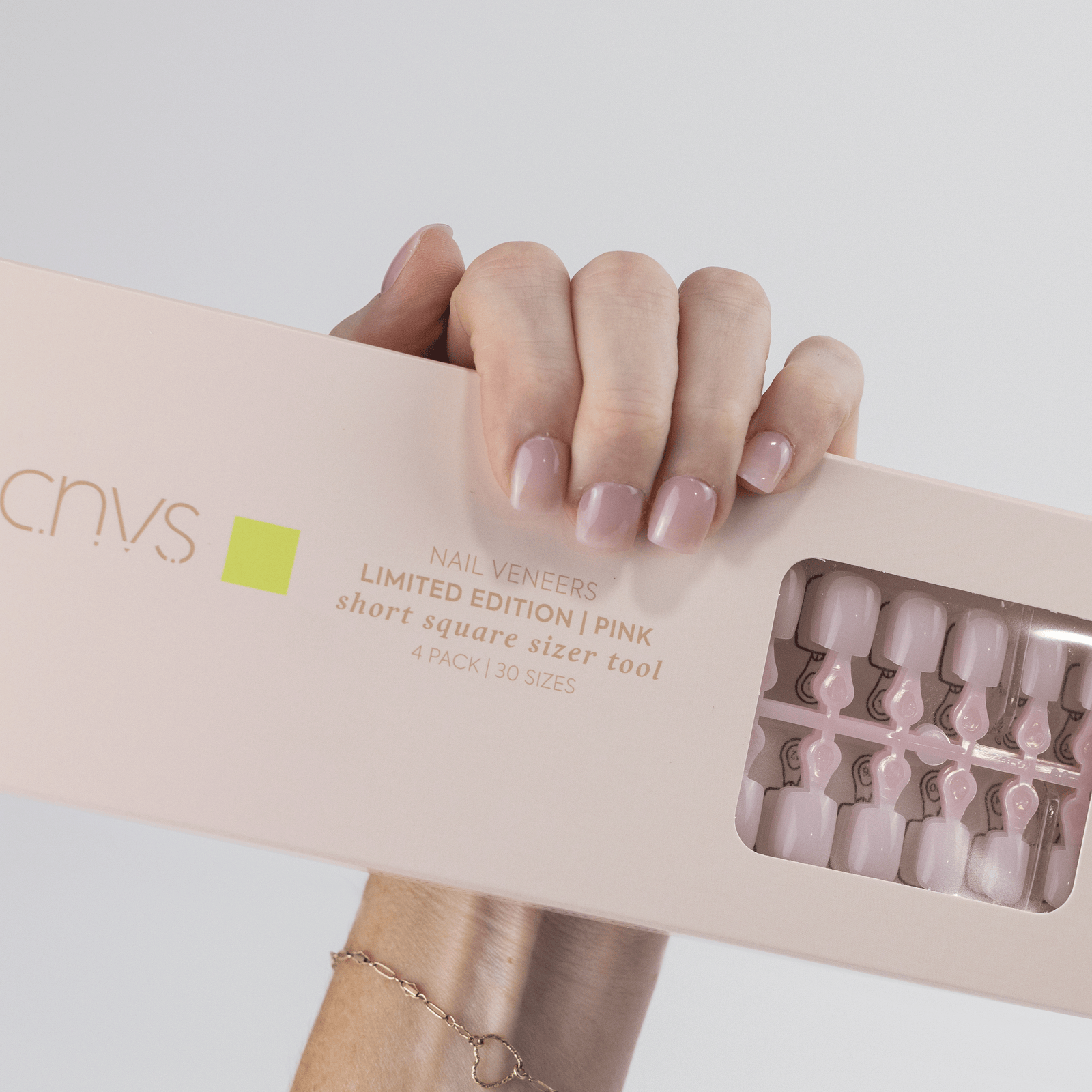 Limited Edition Pink Short Square Nail Sizer Tool with usable nails by CNVS Nails