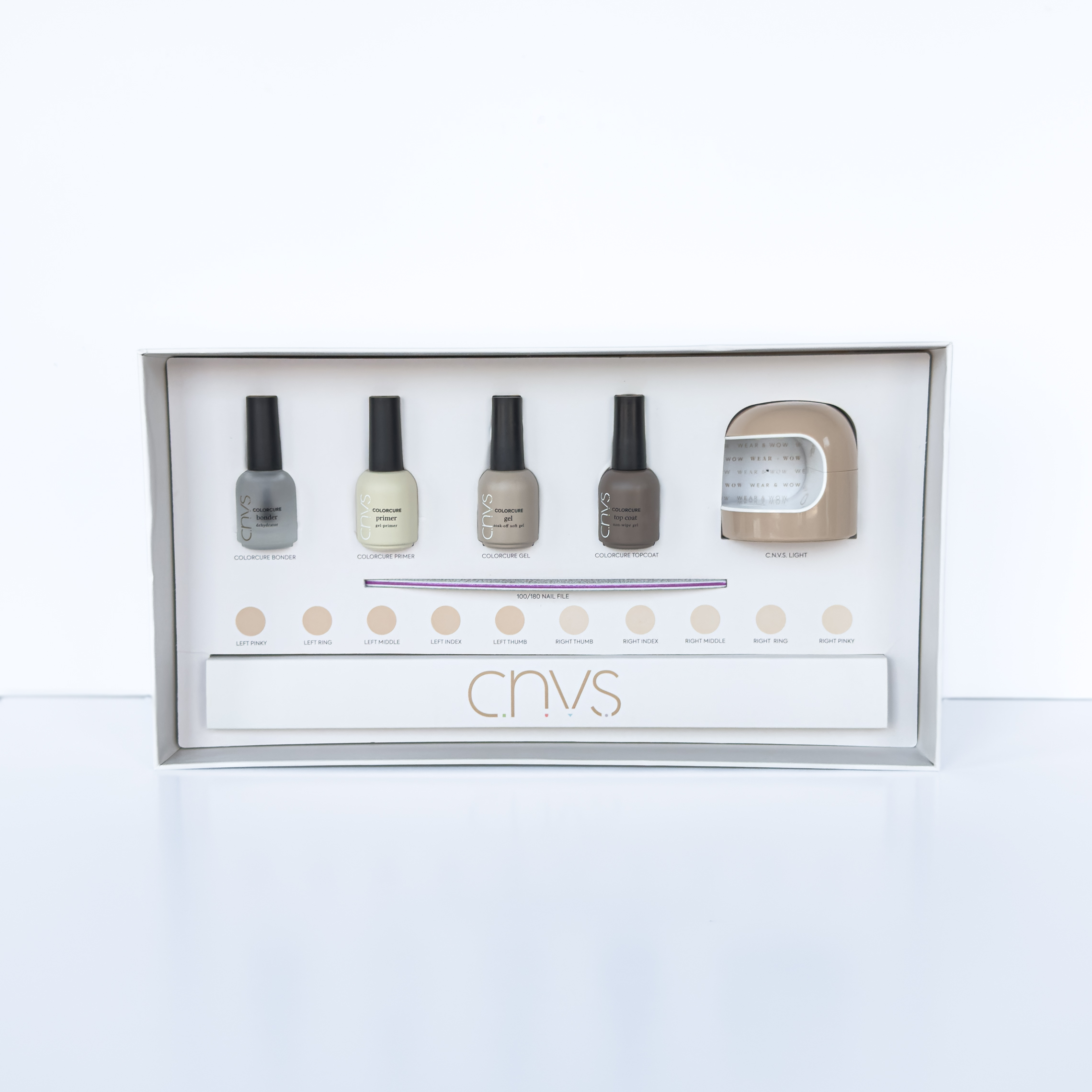 CNVS Nails Starter Kit with LED lamp, gel glue and nail prep supplies — nails not included