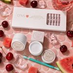 CNVS NAILS AND COLORCURE PUTTY with watermelon and cherry elements on a pink background